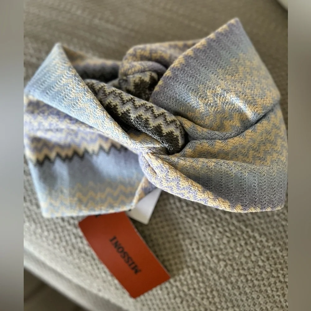 Missoni Zigzag Knit Head Scarf - Blue Multicolor - NWT - Picture 5 of 10